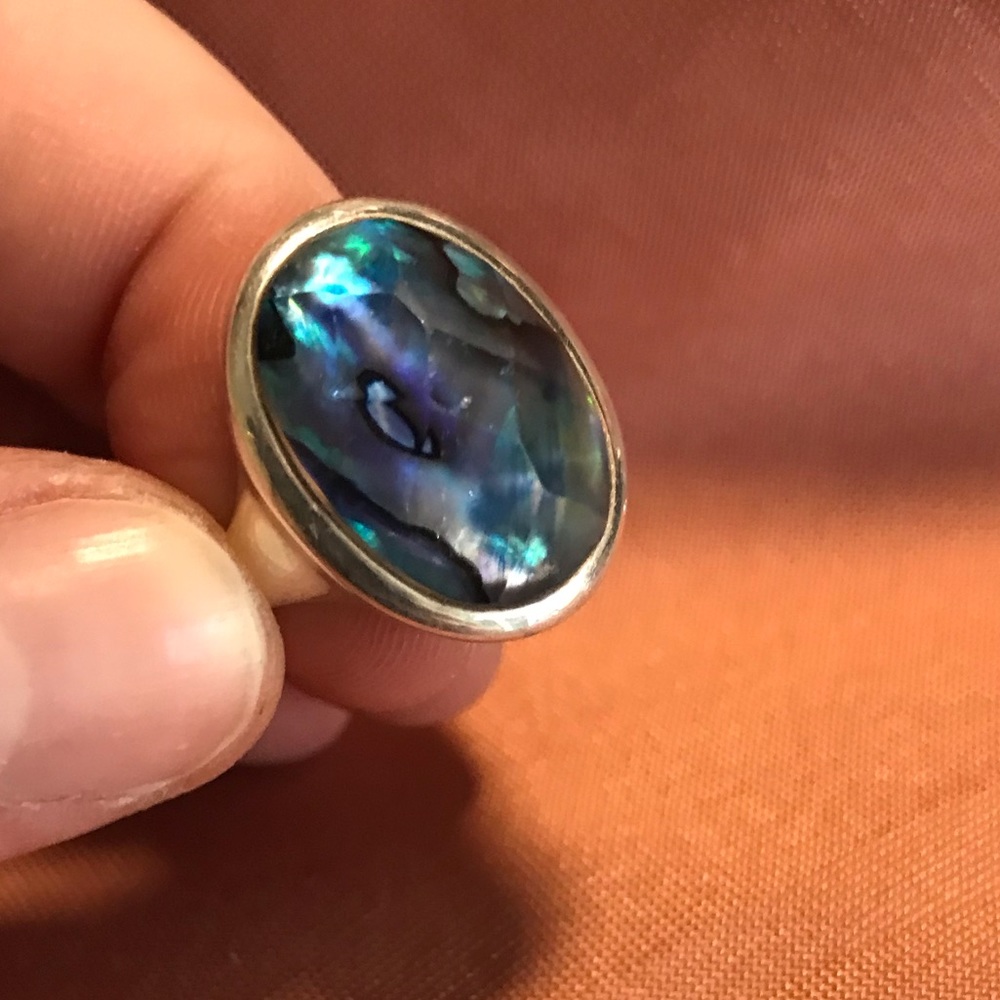 Abalone Shell Ring, Solid 925k Sterling Silver. S… - image 5